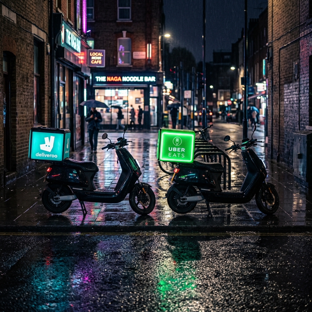 Scooters de livraison Deliveroo et Uber Eats